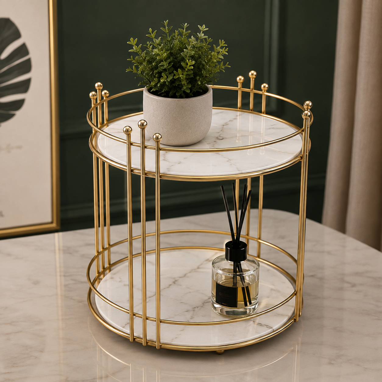 Elegant Gold 2-Tier Display Stand | Luxury Tabletop Organizer