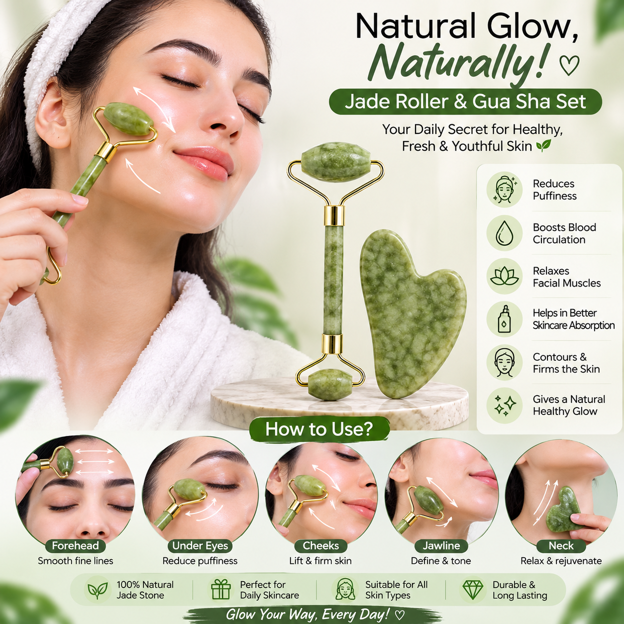 Natural Jade Roller & Gua Sha Set – for Glowing Skin