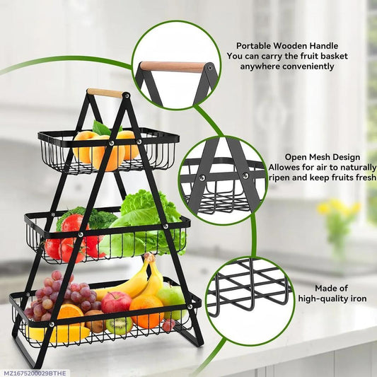 3-Tier Metal Fruit & Vegetable Basket Stand