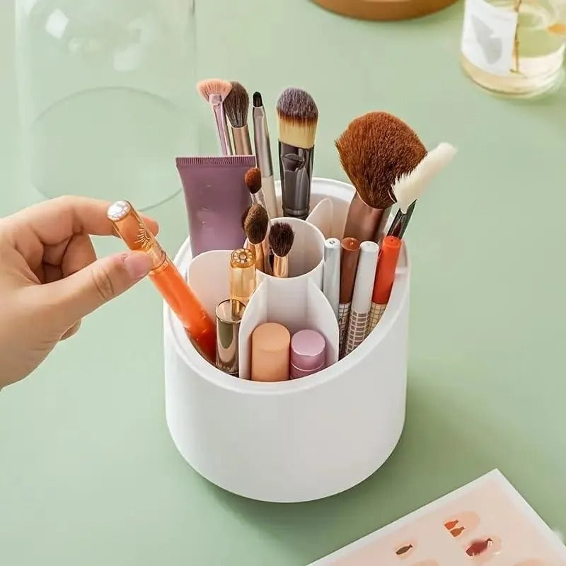 360° Rotating Makeup Brush Organizer Acrylic White
