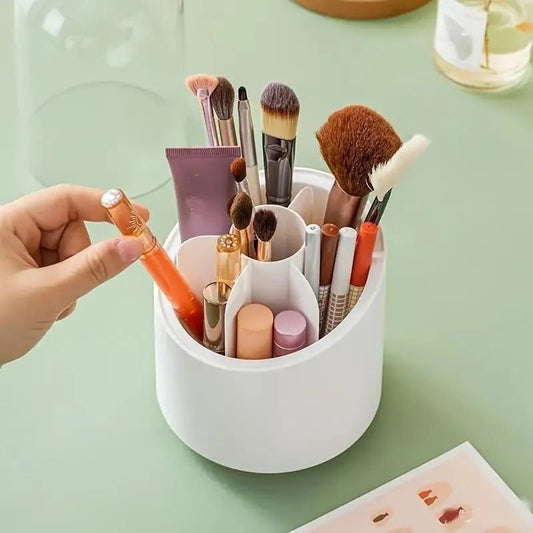 360° Rotating Makeup Brush Organizer Acrylic White