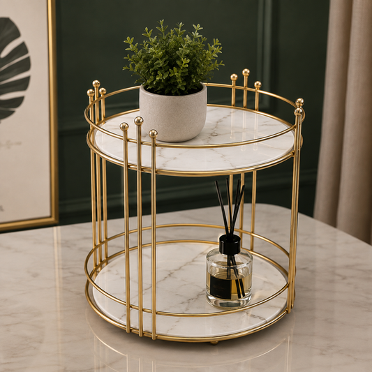 Elegant Gold 2-Tier Display Stand | Luxury Tabletop Organizer