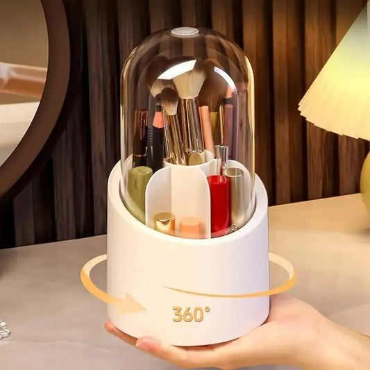 360° Rotating Makeup Brush Organizer Acrylic White