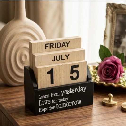 Wooden Perpetual Calendar Block – Vintage Desktop Date Display