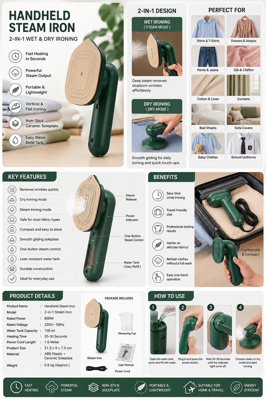 Portable Mini Steam Iron – 2-in-1 Handheld