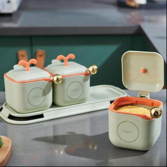 Premium 2-in-1 Airtight Seasoning Storage Box with Spoon