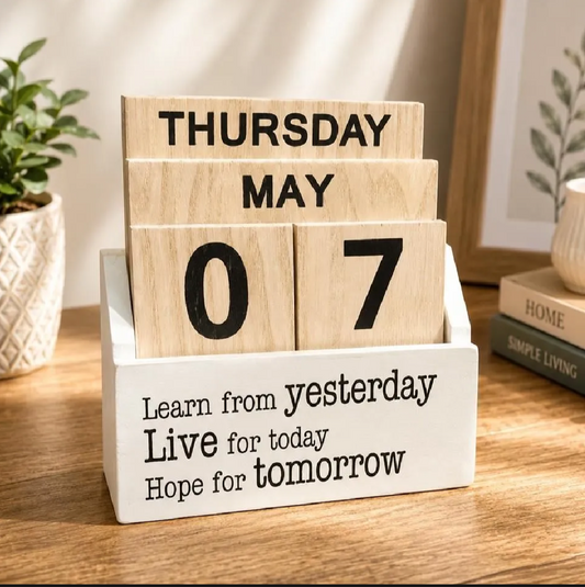 Wooden Perpetual Calendar Block – Vintage Desktop Date Display